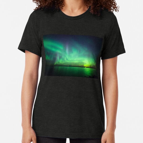Northern lights over lake Tri-blend T-Shirt