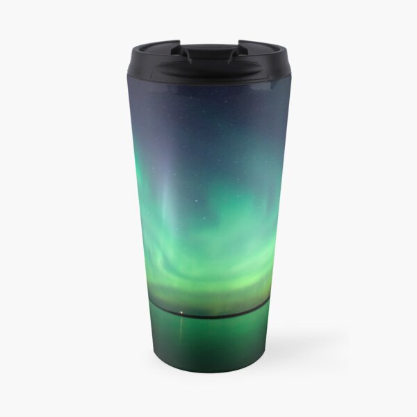Northern lights over lake Travel Mug