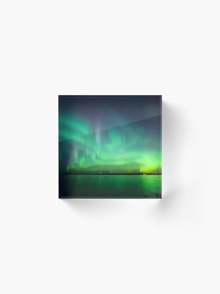 Alternate view of Northern lights over lake Acrylic Block