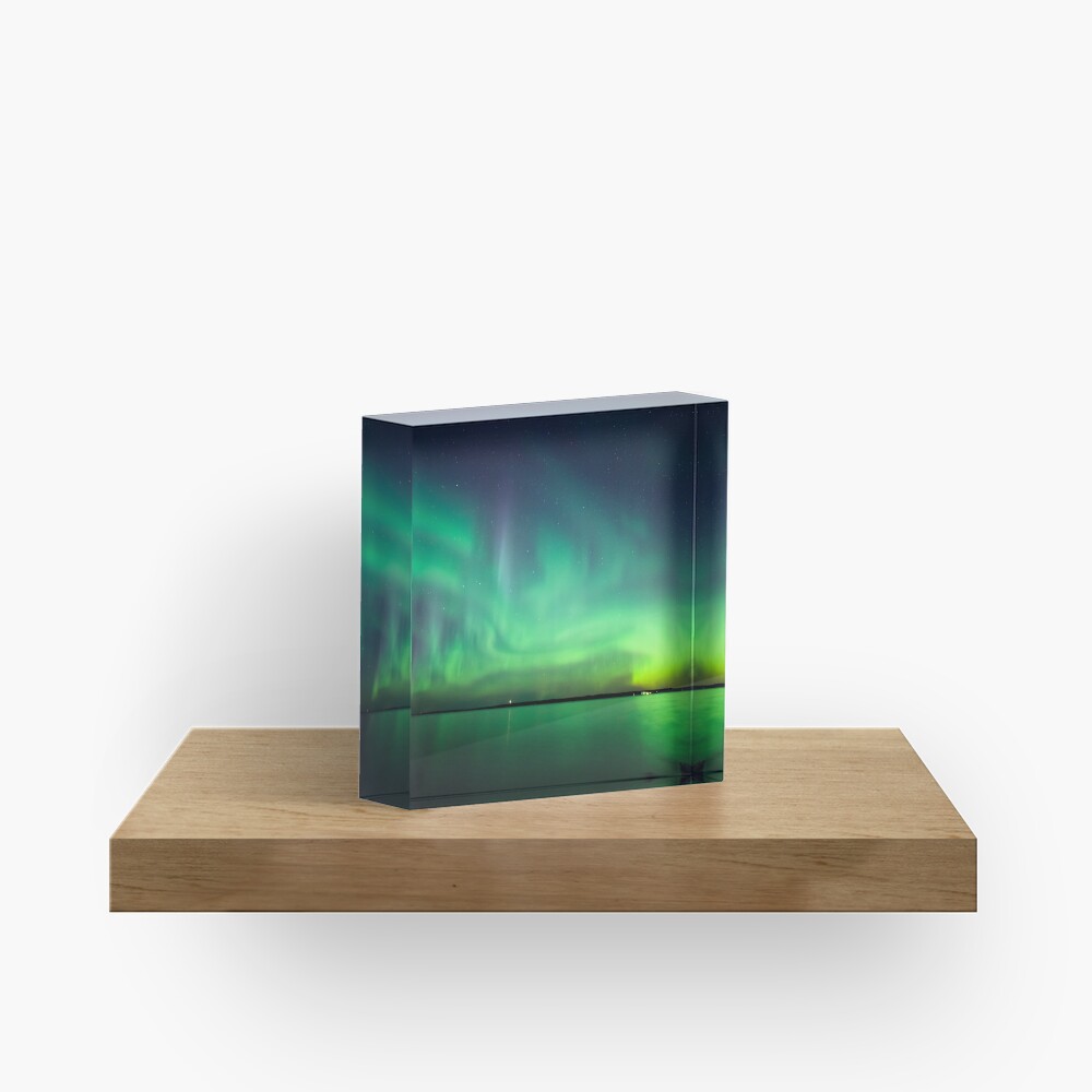 Northern lights over lake Acrylic Block