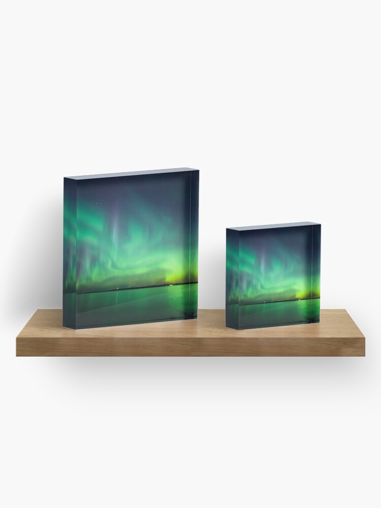 Alternate view of Northern lights over lake Acrylic Block