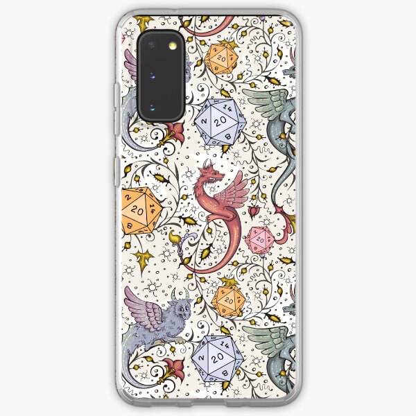 Item preview, VINTAGE MEDIEVAL DRAGON AND D20 DICE, Dnd pattern, floral, blue, yellow, pink designed and sold by DungeonAtelier.