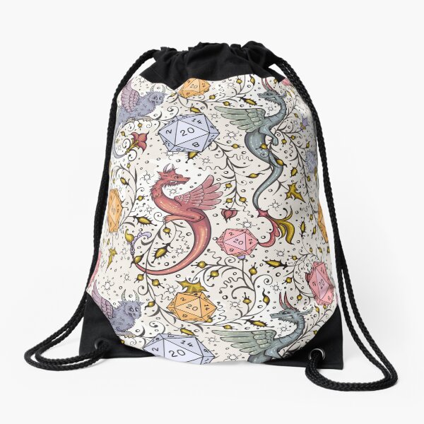Item preview, VINTAGE MEDIEVAL DRAGON AND D20 DICE, Dnd pattern, floral, blue, yellow, pink designed and sold by DungeonAtelier.