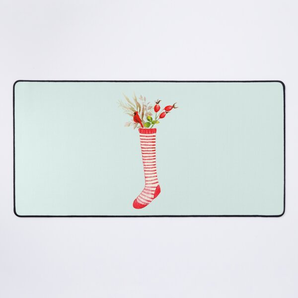 Item preview, Cute Red Watercolor Christmas Sock With Xmas Plants an Adorable Christmas Bird designed and sold by CommittedGrace.