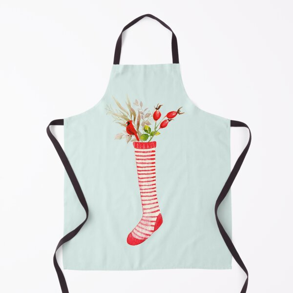 Item preview, Cute Red Watercolor Christmas Sock With Xmas Plants an Adorable Christmas Bird designed and sold by CommittedGrace.