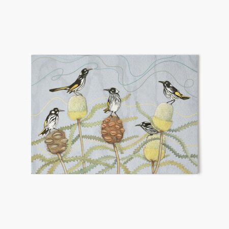 Five Honeyeaters on Banksia Art Board Print