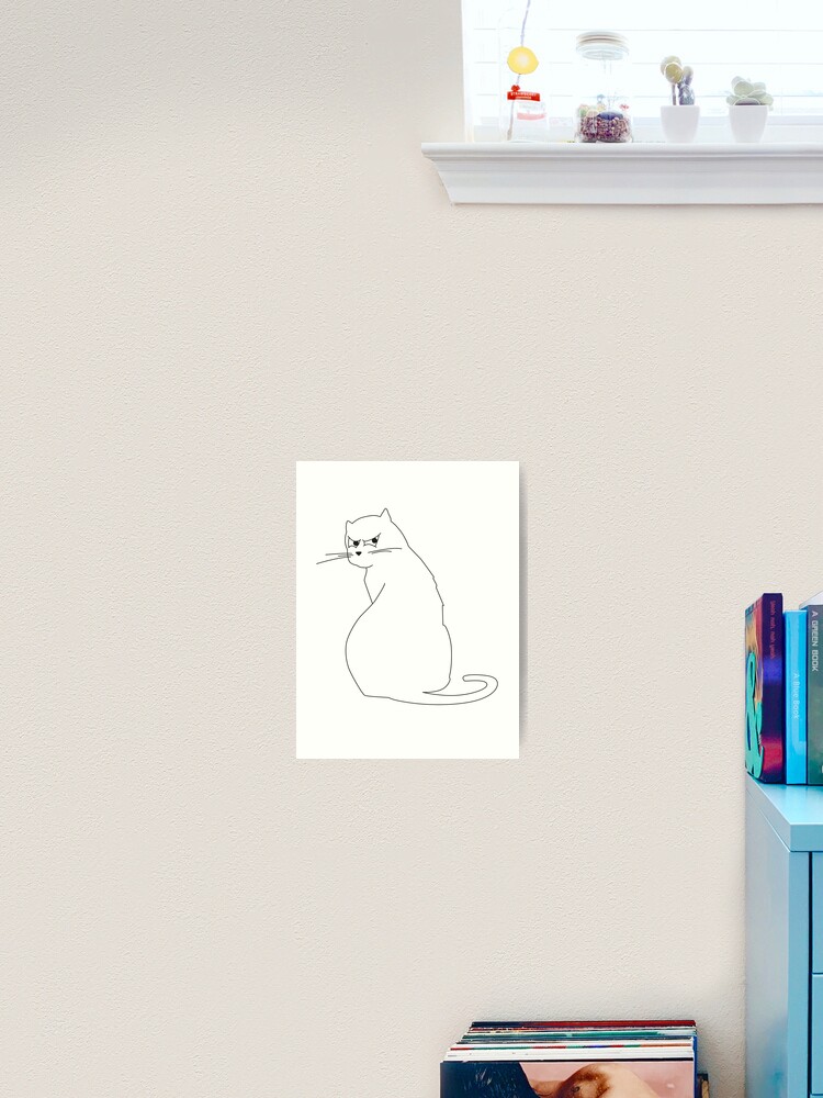 Angry cat line drawing art | Art Print