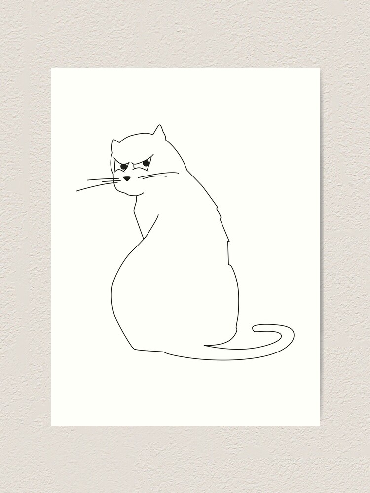 Angry cat line drawing art | Art Print