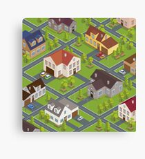 Isometric Cityscape. Isometric Buildings. Isometric Houses. Isometric Cottages. Isometric City. Modern Houses. Isometric Cars. Canvas Print