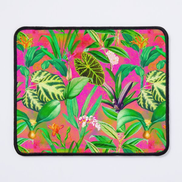 Item preview, Exotic tropical foliage, leaves and flowers tropical pattern, botanical illustration, pink orange floral illustration designed and sold by ZeinabTaha.