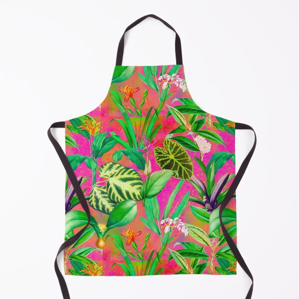 Item preview, Exotic tropical foliage, leaves and flowers tropical pattern, botanical illustration, pink orange floral illustration designed and sold by ZeinabTaha.