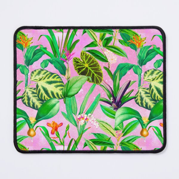 Item preview, Exotic tropical foliage, leaves and flowers tropical pattern, botanical illustration, pink floral illustration designed and sold by ZeinabTaha.