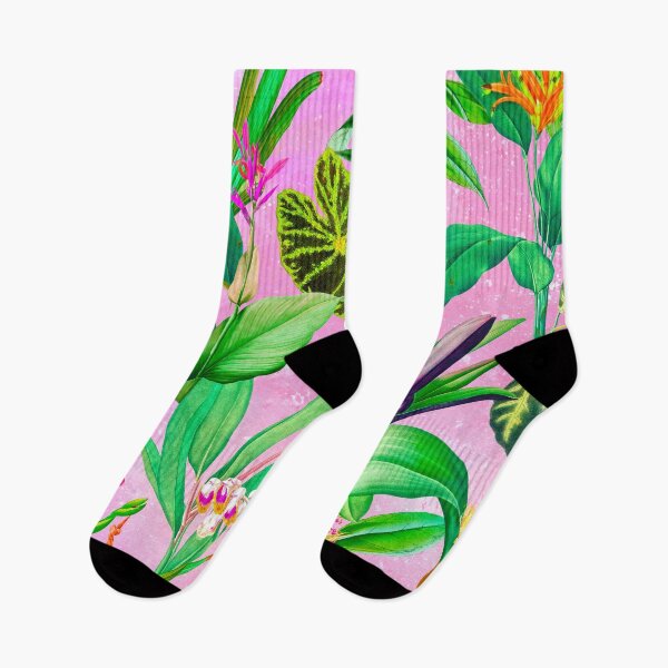 Item preview, Exotic tropical foliage, leaves and flowers tropical pattern, botanical illustration, pink floral illustration   designed and sold by ZeinabTaha.