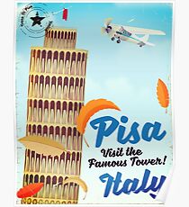 Leaning Tower of Pisa Vintage vacation print. Poster