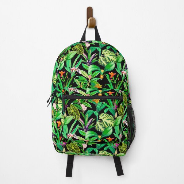 Item preview, Exotic tropical foliage, leaves and flowers tropical pattern, botanical illustration, black green floral illustration designed and sold by ZeinabTaha.