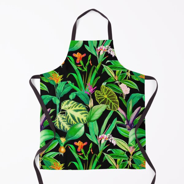 Item preview, Exotic tropical foliage, leaves and flowers tropical pattern, botanical illustration, black green floral illustration designed and sold by ZeinabTaha.