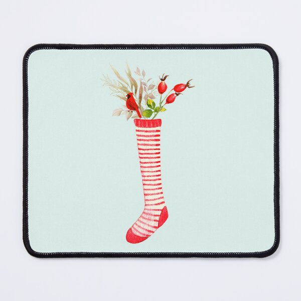 Item preview, Cute Red Watercolor Christmas Sock With Xmas Plants an Adorable Christmas Bird designed and sold by CommittedGrace.