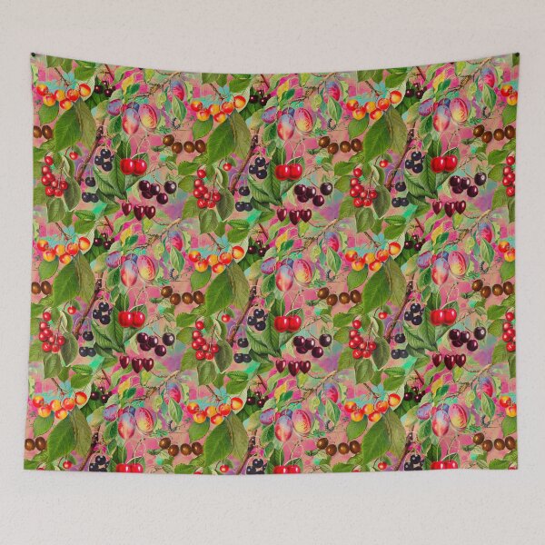 Item preview, Exotic tropical floral leaves and fruits, botanical pattern, tropical plants, blush rose pink fruit pattern designed and sold by ZeinabTaha.