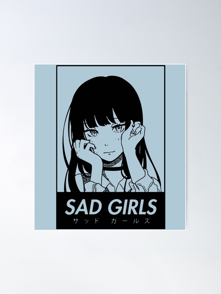  Póster de anime, diseño de una chica triste con pelo