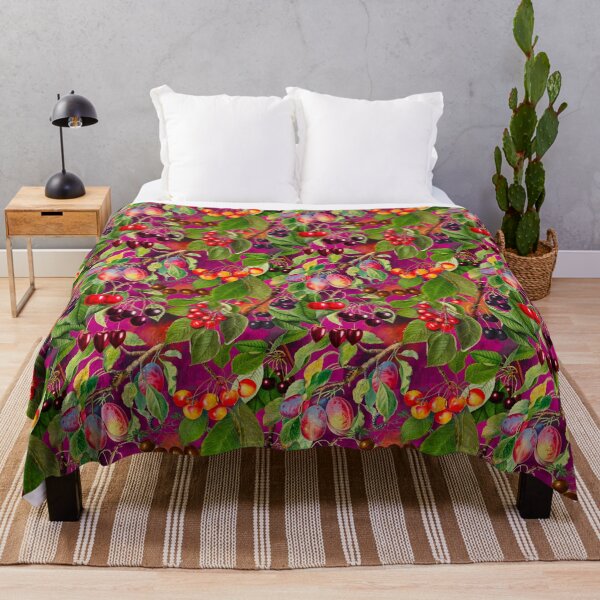 Item preview, Exotic tropical floral leaves and fruits, botanical pattern, tropical plants, fuchsia pink fruit pattern designed and sold by ZeinabTaha.