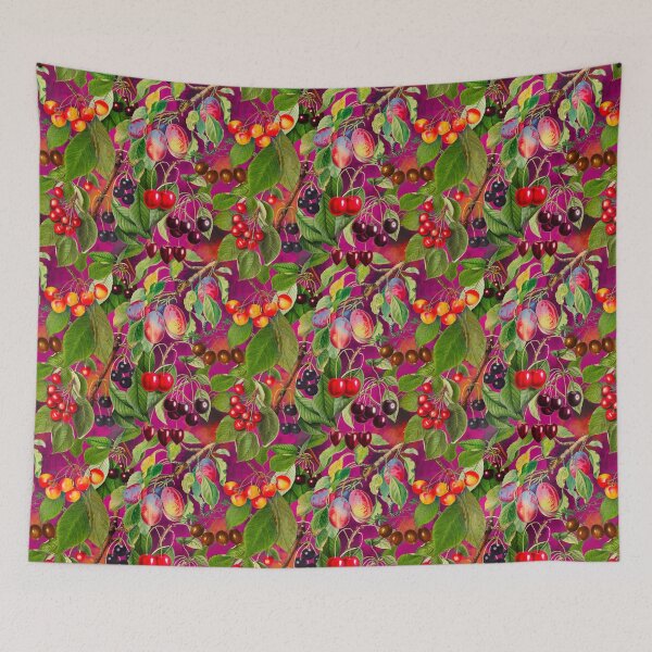 Item preview, Exotic tropical floral leaves and fruits, botanical pattern, tropical plants, fuchsia pink fruit pattern designed and sold by ZeinabTaha.