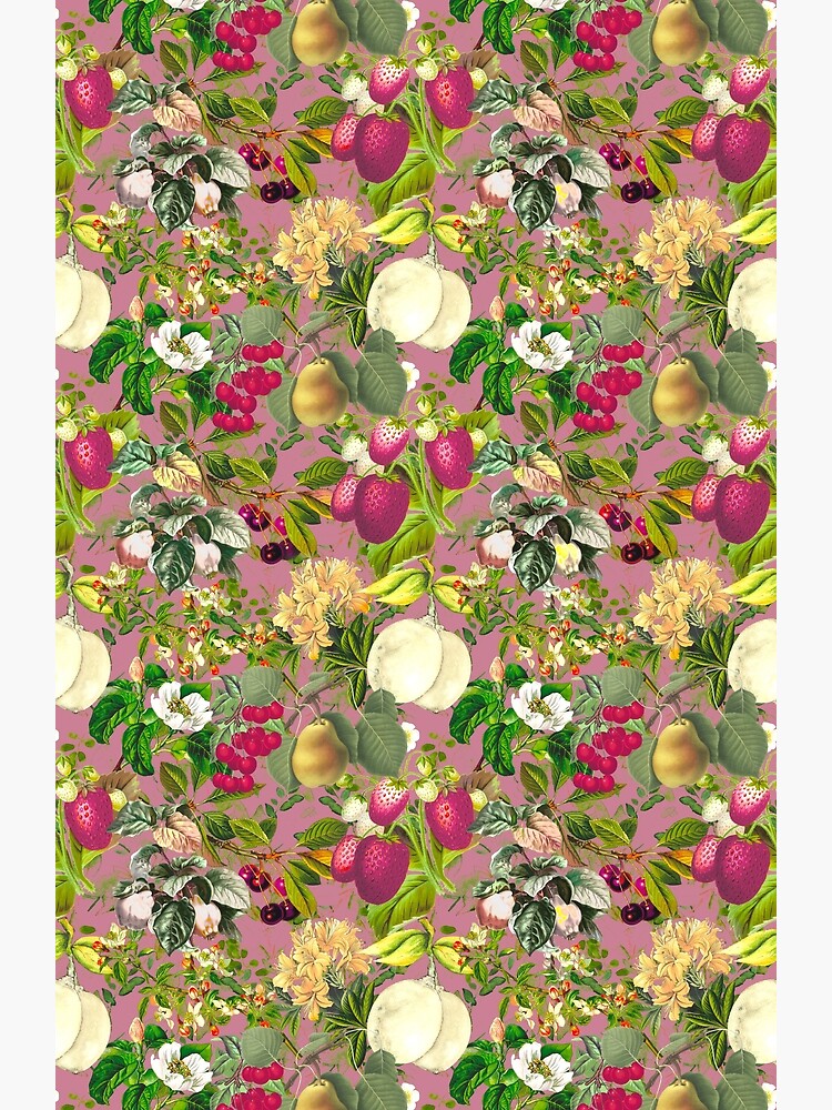 "Vintage fruit garden pattern, strawberries, vintage botanical, fruit