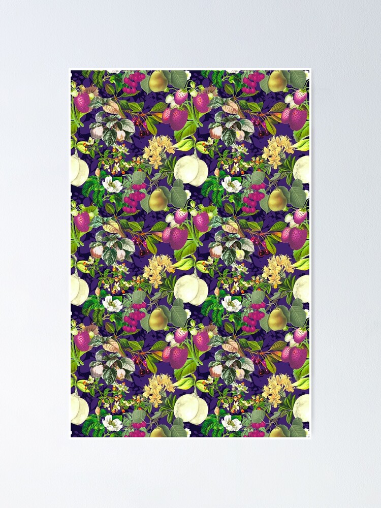 "Vintage fruit garden pattern, strawberries, vintage botanical, fruit