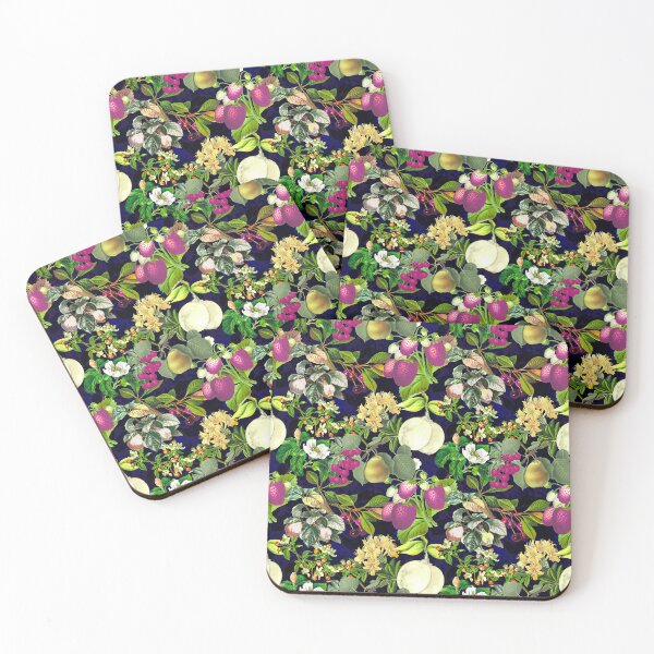 Item preview, Vintage fruit garden pattern, strawberries, vintage botanical, fruit pattern, black floral illustration   designed and sold by ZeinabTaha.