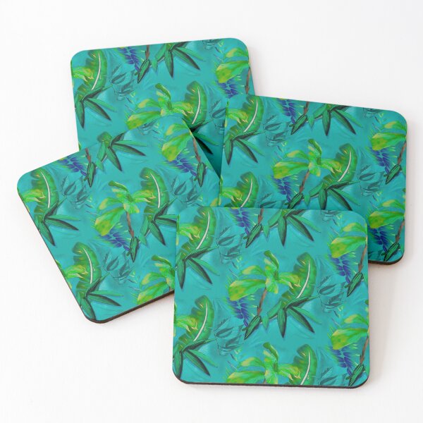 Item preview, tropical heaven trendy exotic floral pattern, leaves and flowers tropical pattern, botanical illustration, aqua turquoise floral illustration   designed and sold by ZeinabTaha.