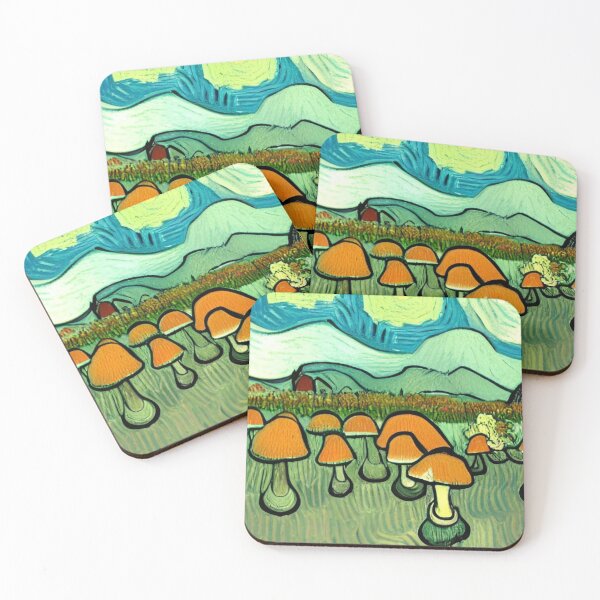 Item preview, YELLOW,ORANGE  AND BLUE VAN GOGH STYLE MUSHROOMS designed and sold by sailorsam1805.