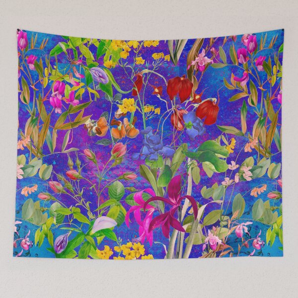 Item preview, Floral blooms and flowers exotic garden, roses and flowers, botanical pattern, illustration, plants pattern, sky blue floral designed and sold by ZeinabTaha.