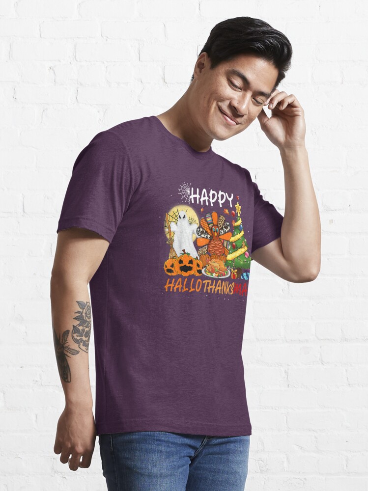 Disover Happy Hallothanksmas Funny Halloween Thanksgiving Christmas  Essential T-Shirt