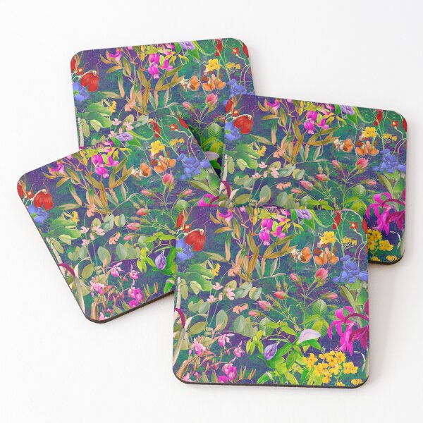 Artikelvorschau, Blumenblüten und Blumen exotischer Garten, Rosen und Blumen, botanisches Muster, Illustration, Pflanzenmuster, lila Marine floral entworfen und verkauft von ZeinabTaha.
