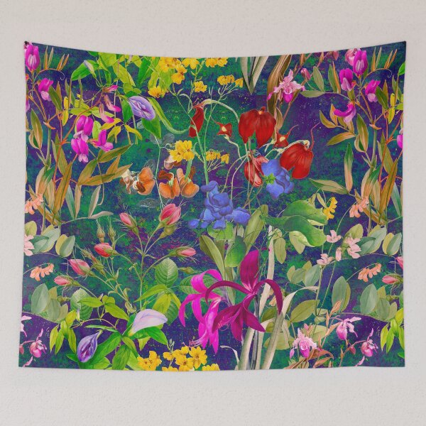 Artikelvorschau, Blumenblüten und Blumen exotischer Garten, Rosen und Blumen, botanisches Muster, Illustration, Pflanzenmuster, lila Marine floral entworfen und verkauft von ZeinabTaha.
