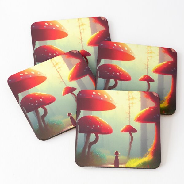 Aperçu de l'œuvre RED TINGED SURREAL MUSHROOM SUNRISE IN WOODS créée et vendue par sailorsam1805.