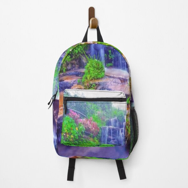 Item preview, cool green landscape with with a waterfall and green trees and mountain art designed and sold by BEAUTY ⭐⭐⭐⭐⭐.