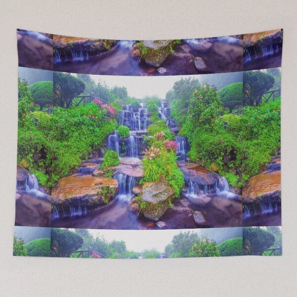 Item preview, cool green landscape with with a waterfall and green trees and mountain  art designed and sold by BEAUTY ⭐⭐⭐⭐⭐.