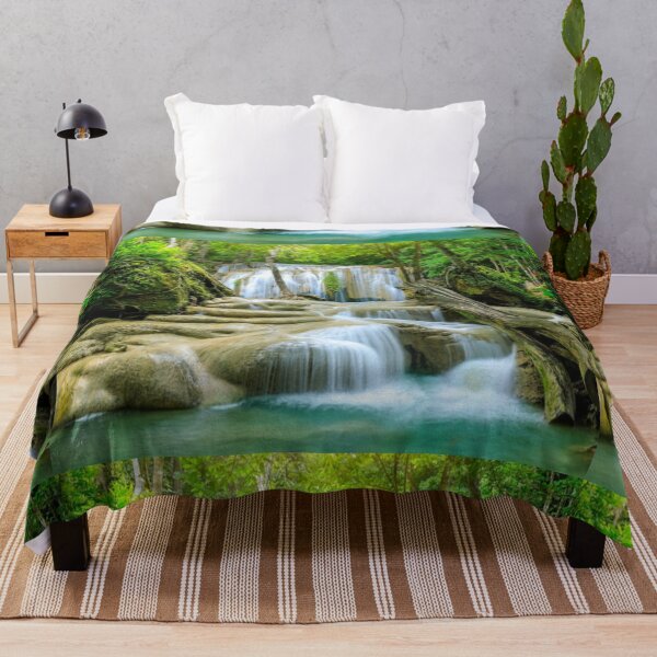 Item preview, cool green landscape with with a waterfall and green trees and mountain art designed and sold by BEAUTY ⭐⭐⭐⭐⭐.