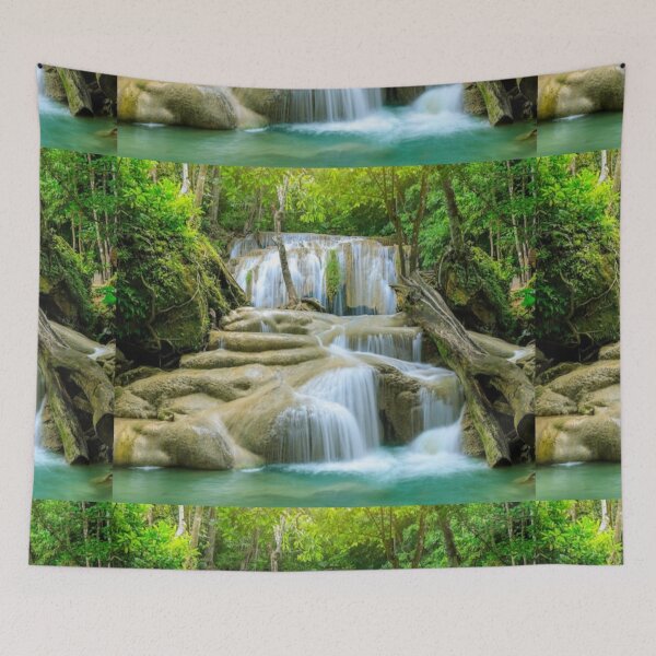 Item preview, cool green landscape with with a waterfall and green trees and mountain  art designed and sold by BEAUTY ⭐⭐⭐⭐⭐.
