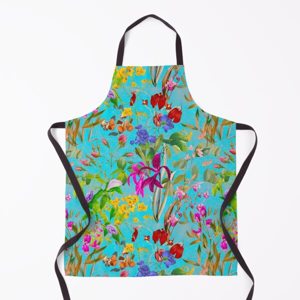 Artikelvorschau, Blumenblüten und Blumen exotischer Garten, Rosen und Blumen, botanisches Muster, Illustration, Pflanzenmuster, blaues Aqua-Blumenmuster entworfen und verkauft von ZeinabTaha.