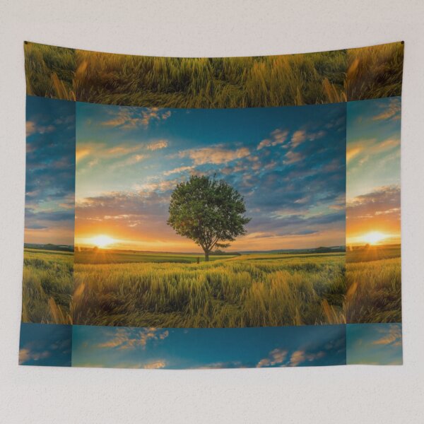 Item preview, Beautiful green landscape with green trees and mountain at sunset art designed and sold by BEAUTY ⭐⭐⭐⭐⭐.
