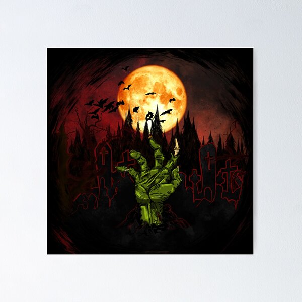 Item preview, Grave with zombie hand, bats, and a red moon- Halloween  designed and sold by SHOPwithRy-N.