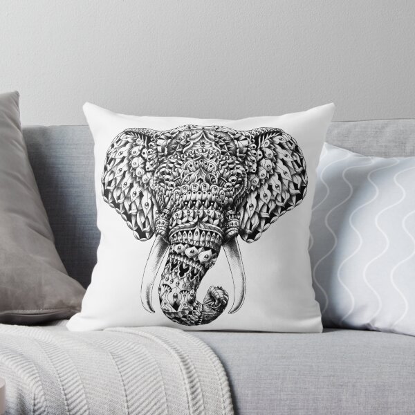 Ornate Elephant Head Throw Pillow