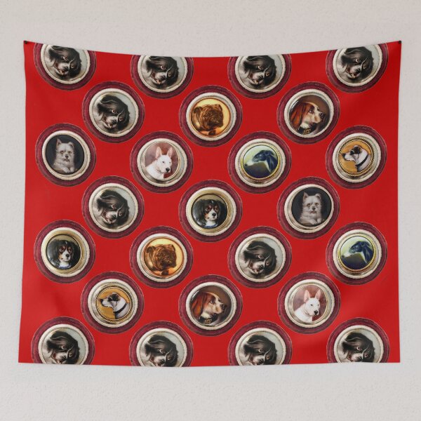 Item preview, VICTORIAN ENAMELS Miniature  Dog Portraits Pattern in Red designed and sold by BulganLumini.