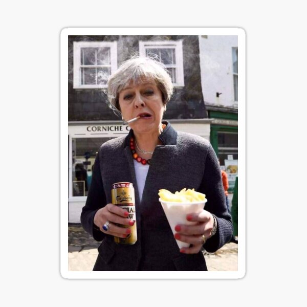 Theresa May in Cornwall with a fag and a tinny Sticker