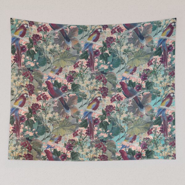 Item preview, Tiled Parrots and Flora Pattern designed and sold by RoxanneG.