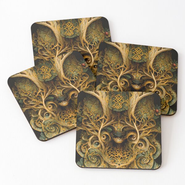 Item preview, Pagan Painted Carved Wood Celtic Knot Green Man Forest Creature Treeant designed and sold by MysticAlgorithm.