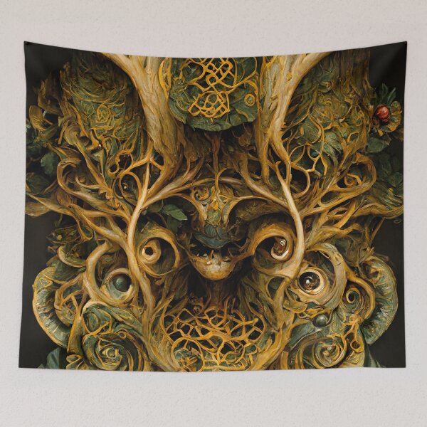 Item preview, Pagan Painted Carved Wood Celtic Knot Green Man Forest Creature Treeant designed and sold by MysticAlgorithm.