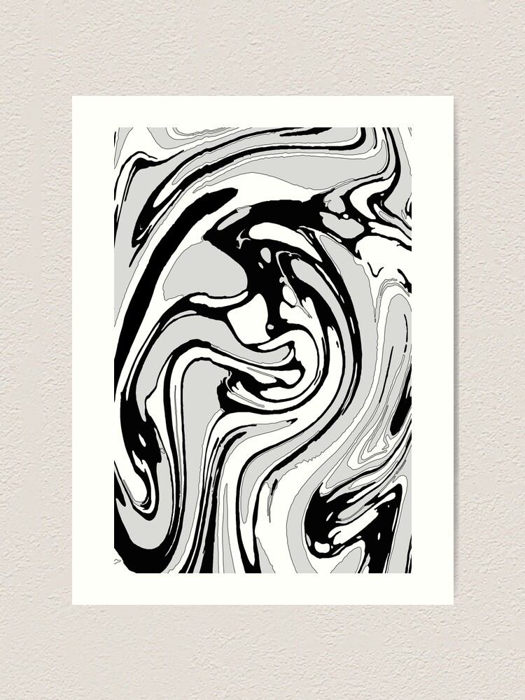 Black, White and Gray Graphic Paint Swirl Pattern Effect | Art Print