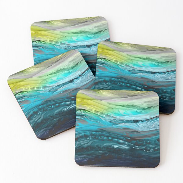 Item preview, Abstract liquid art alcohol ink ocean waves, liquid marble art design, abstract marble art, liquid art, yellow turquoise watercolor  designed and sold by ZeinabTaha.